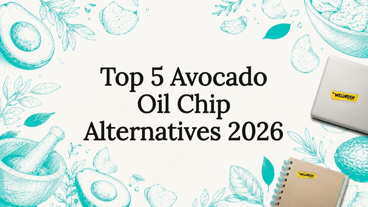 Illustrated decorative title card with avocados and chips
