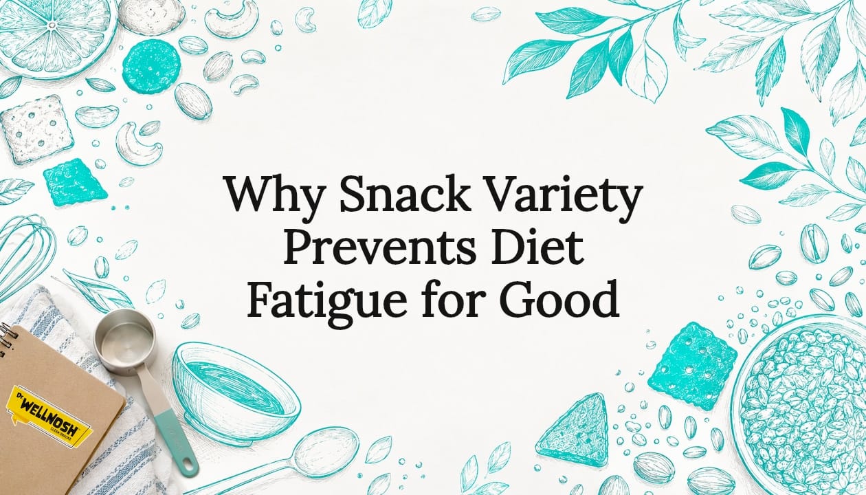 Decorative title card illustration with snack and botanical elements