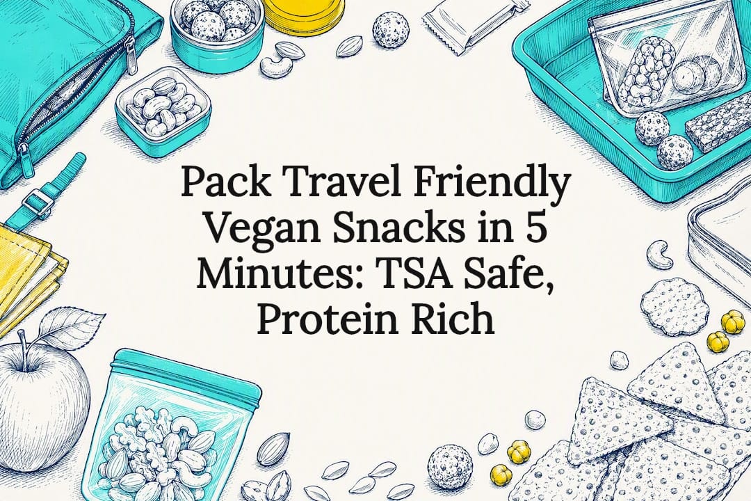Vegan travel snacks title card illustration
