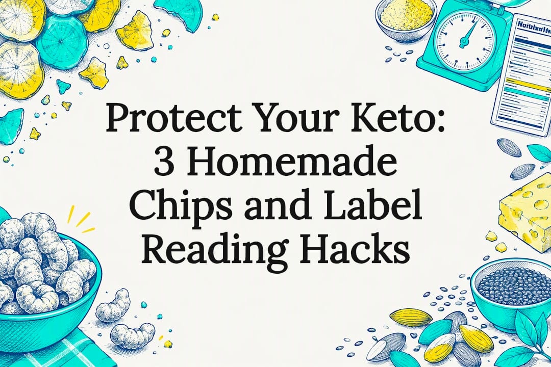 Decorative keto chips and label reading title card